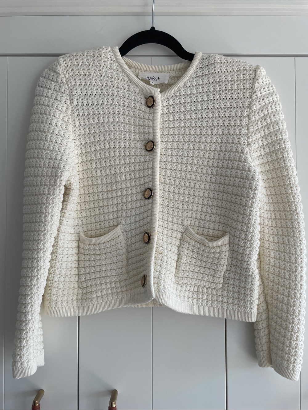 ba&sh Ivory Cream Chunky Knit Button Cardigan sz 2 (medium)